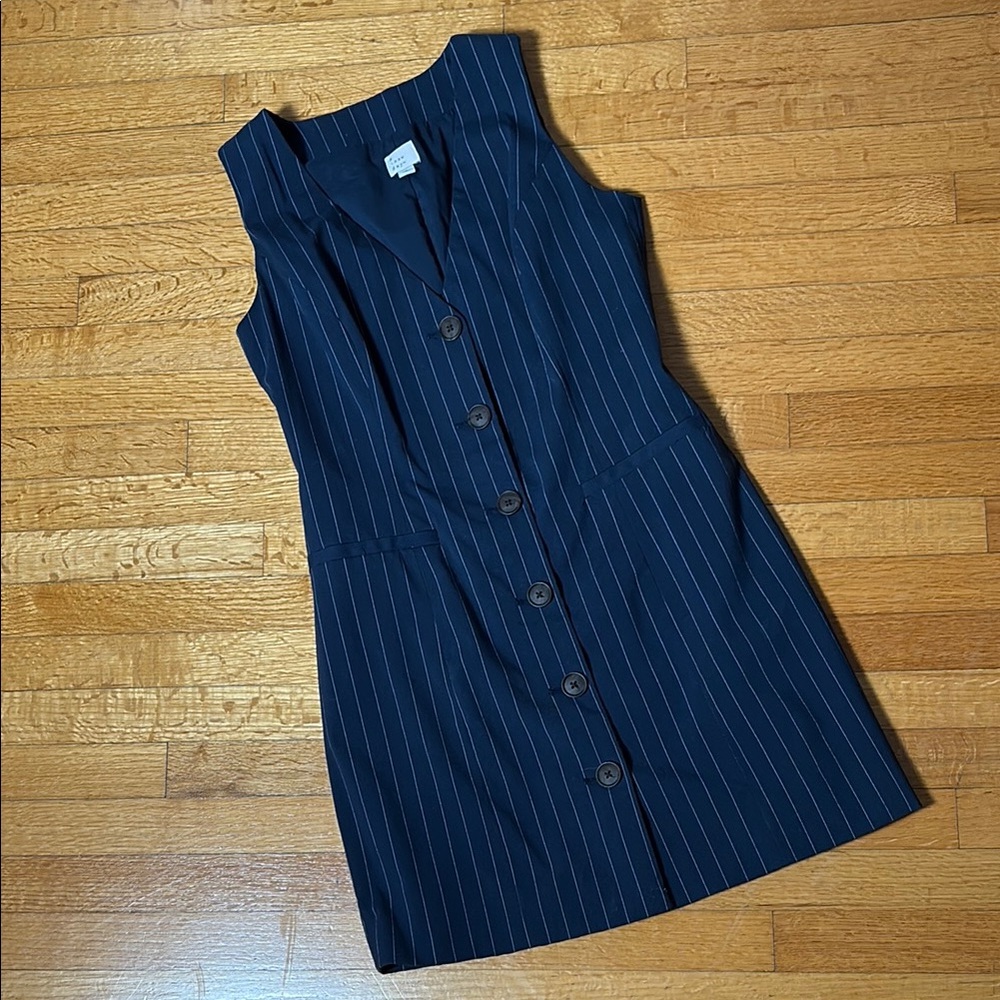 A New Day Navy Striped Button-Down Mini Dress